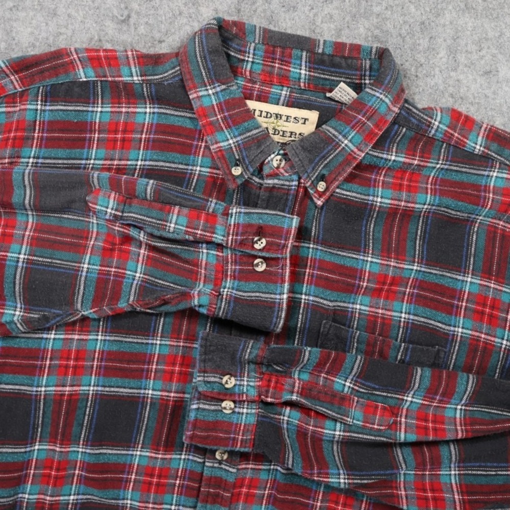 Midwest Traders Flannel Shirt Mens 2X Multicolor Excellent Vintage Plaid Cotton